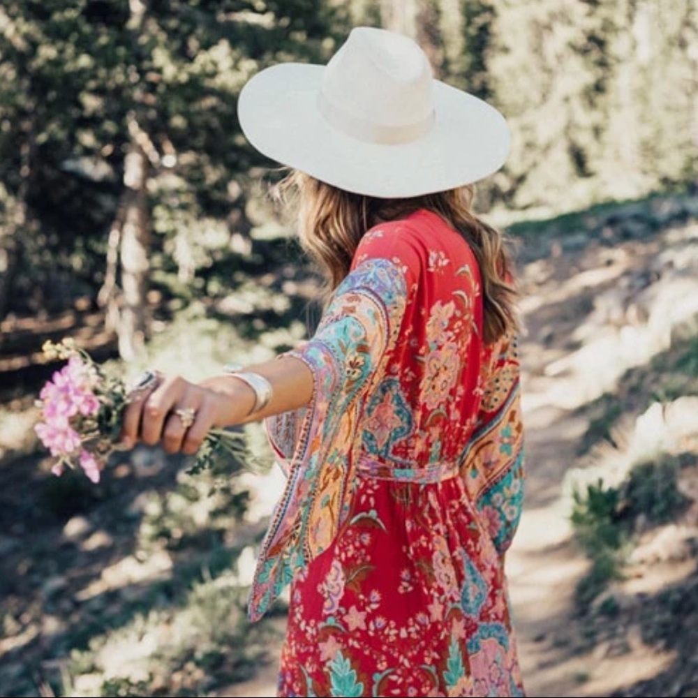 Lotus Peacock Red Cotton Boho Gypsy Romper - Picture 4 of 7